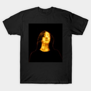 Beautiful girl, with closed eyes. Dark but beautiful. Black and yellow. Glowing. T-Shirt